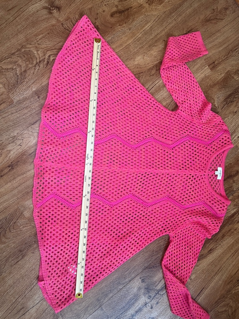 Umgee Hot Pink Open Knit Tunic Sweater Cover Up Medium Boho - Picture 9 of 11